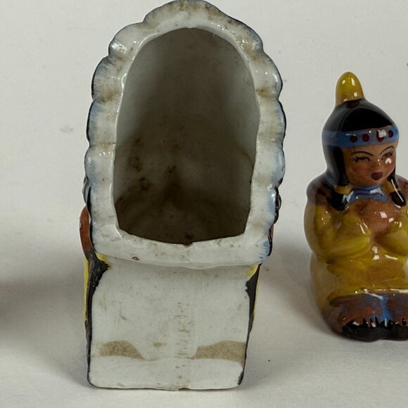 Vintage Native American Figurines Lot of 3 Hand Painted Ceramic Made in Japan So - Picture 4 of 8